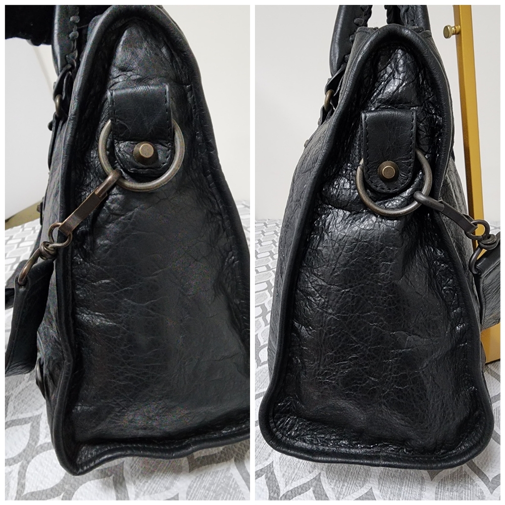 BALENCIAGA Anthracite Lambskin Leather Motorcycle Part Time Satchel Bag Black - Picture 11 of 15